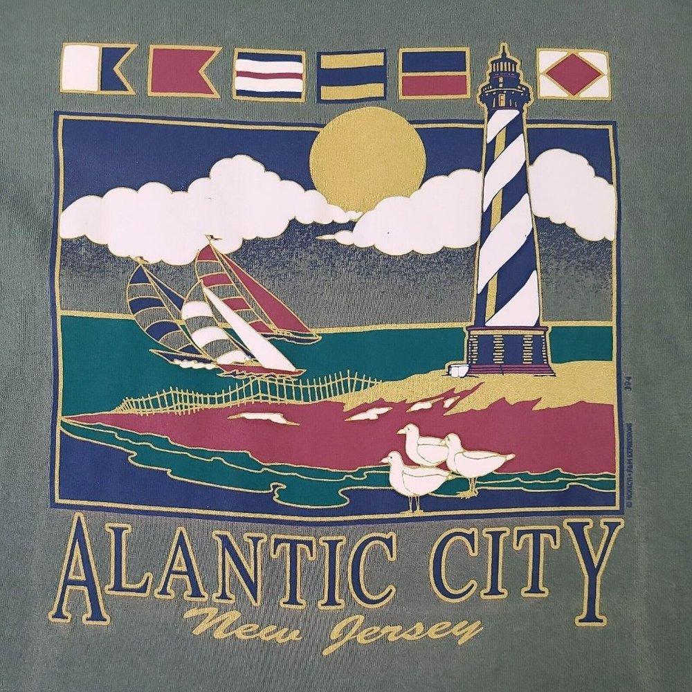 VTG 1992 Atlantic City New Jersey T Shirt Single Stitch Graphic Lighthouse Boat - Picture 5 of 13